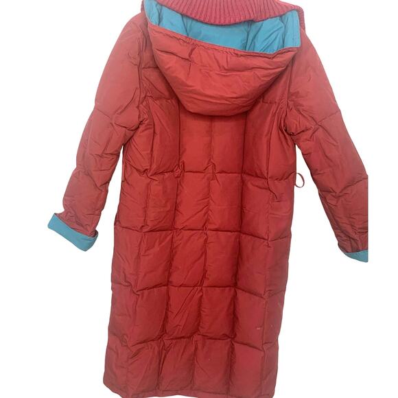 Vintage CYCLONE Down Puffer Coat 10 Long Burgundy Detachable Hood Snaps - Picture 2 of 10